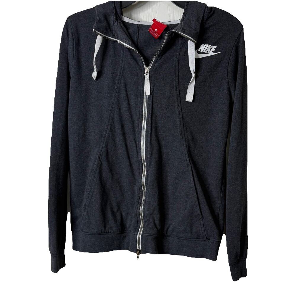 Nike Jacket Womens Med Gray Full Zip Hoodie Sweatshirt Long Sleeve Lightweight